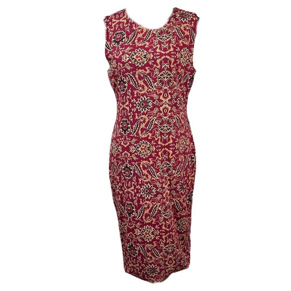 Peruvian Connection Red Floral Pima Cotton Sleeveless Sheath Dress Size L - Picture 2 of 9